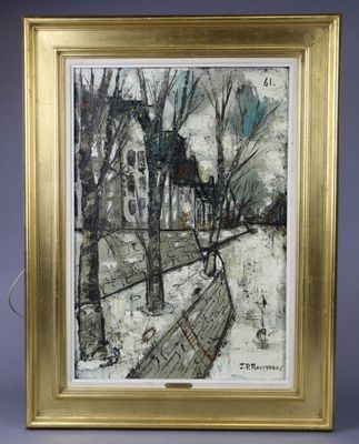 an image of a painting of a park bench in the snow
