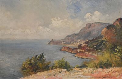 une image représentant un tableau représentant une vue sur l'océan depuis une colline