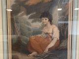 painting of a woman sitting on the ground with a basket in her hand