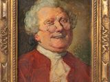 un tableau représentant un vieil homme vêtu d'un manteau rouge et d'une chemise blanche