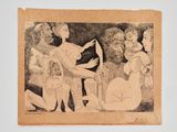 un dessin représentant une femme assise sur une chaise à côté d'un homme