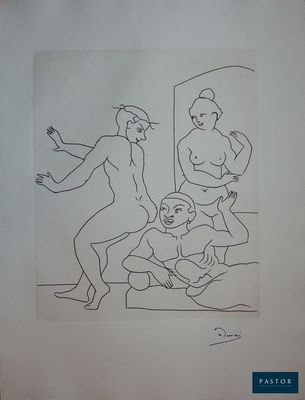 une image d'un dessin représentant un groupe de personnes dans une pièce