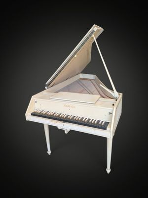 une image représentant un piano à queue blanc sur fond noir
