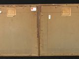 pair of antique wooden framed pictures with labels on them