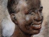 tableau représentant un jeune garçon souriant devant un fond marron
