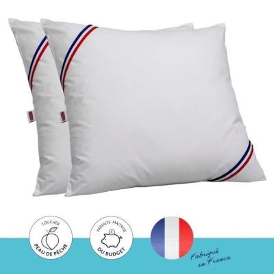 une paire de coussins blancs à rayures rouges, blanches et bleues