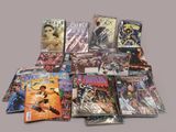 a lot of comic books that are on the table