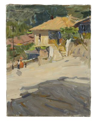 une image représentant un tableau illustrant une scène de rue avec des passants