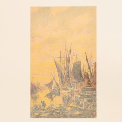 une image d'une peinture de bateaux dans l'eau