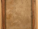 a painting of an old wooden frame with a piece of paper taped around it