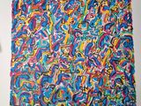 une peinture sur un mur blanc recouvert de peinture colorée