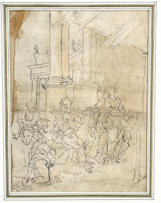 Ecole du XVIIe siècle. Scène de nativité.