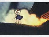 une photo d'une femme debout sur un toit