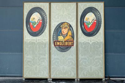 three framed pictures of a woman and a man on the wall