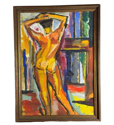 un tableau représentant une femme debout devant une fenêtre