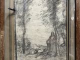 a drawing of a man and a woman sitting under a tree