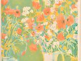 an image of a painting of flowers in vases on a table