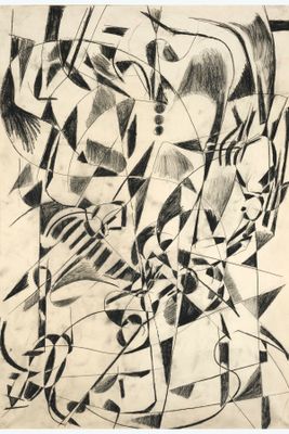 an image of a black and white drawing of abstract shapes