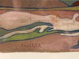 an image of a painting of a person swimming in a body of water