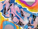 painting of a no smoking sign on a wall with graffiti on it