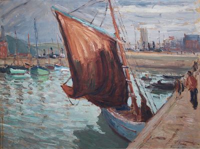 a painting of a sailboat on the water