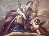 an image of a painting of a woman holding a mirror and a baby