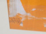a picture of an orange and blue painting on the wall