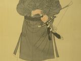 chinese painting of a man with a beard and a hat holding a sword