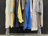 a rack of clothes that is hanging on a rail