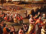 painting of a large group of people gathered in a field