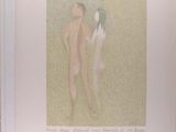 a drawing of a man and a woman standing next to each other