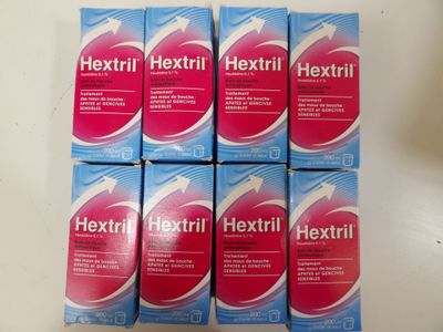 six boxes of hextrin tablets sitting on top of a table