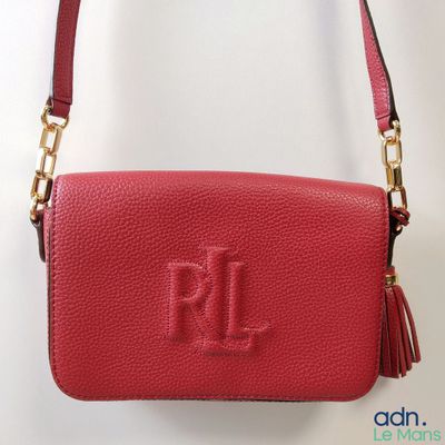 Sac bandoulière RALPH LAUREN en cuir grainé rouge, doublure …
