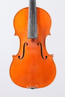 a close up of a violin with a bow on a white background