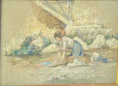 une photo d'un tableau représentant une femme sur le sable