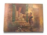 a picture of a painting of a man and a woman on a window sill