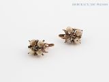 une paire de boucles d'oreilles en forme de fleurs, en argent et perles, sur un fond blanc