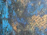 an image of a painting of a fish on a blue background