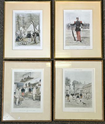 four framed pictures of a man in a uniform and a horse drawn carriage