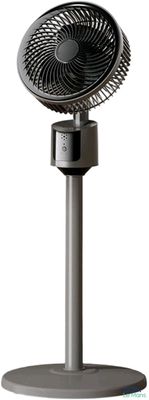 a close up of a fan on a stand on a white background