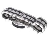 a black and silver watch that is on a white surface
