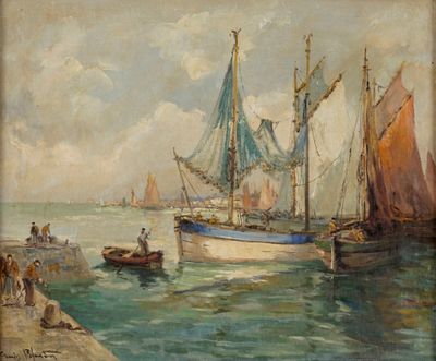 BLONDIN Charles, 1903-1991, Le retour des pêcheurs, huile su…