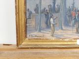 a painting of a man playing a game of golf in a park