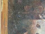 a painting of a woman sitting at a table in a room