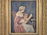 a painting of a woman reading to a child in a chair