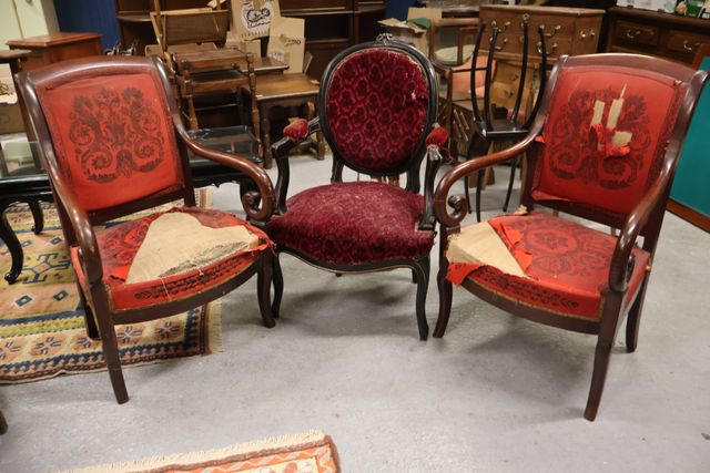 Paire de fauteuils Directoire accotoirs à crosses en acajou et pl...