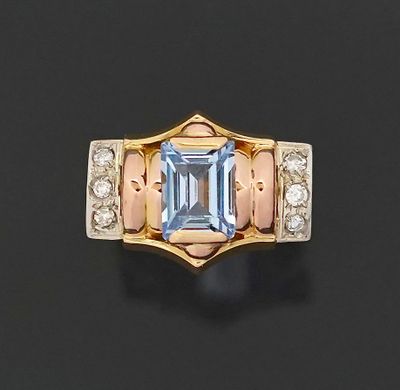 Bague de style Tank - Rétro en or jaune et rose 18k 750 mill…