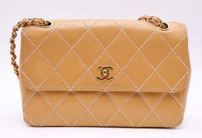 chanel beige quilted lambskin flap bag