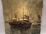 une image d'un tableau représentant un bateau dans l'eau