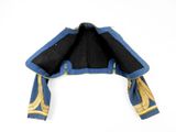 an image of a blue jacket with gold trims on a white background
